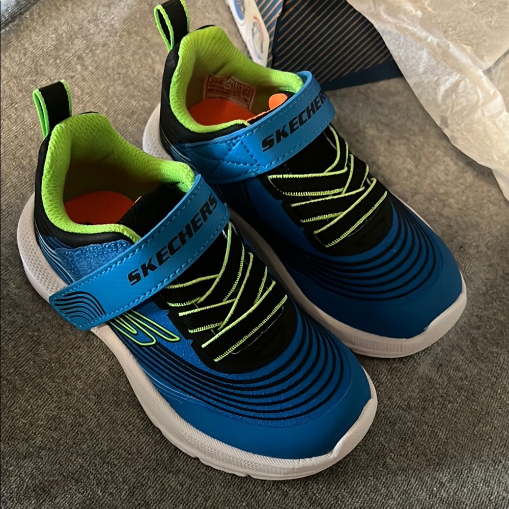 Skechers Kids Blue and Neon Green Sneakers